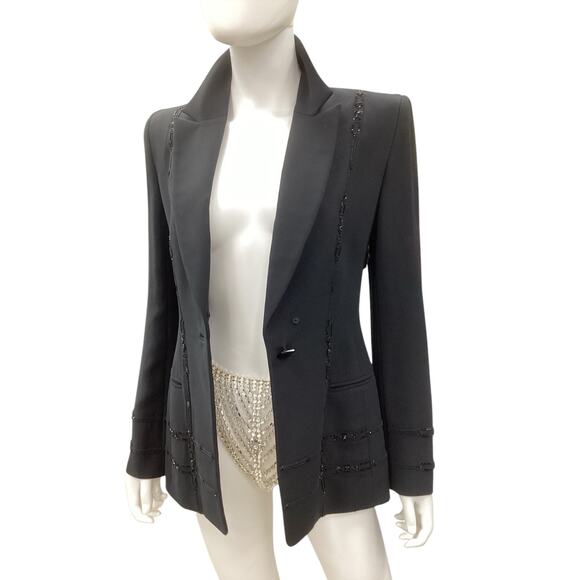 Badgley Mischka Blazer Women’s SZ 6 Beaded Design Beautifully Structured Black - Picture 5 of 7